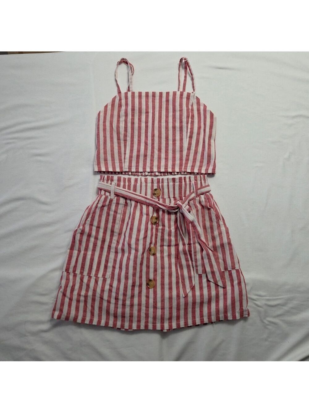 Matching Top SKIRT Red White Striped 2-Piece Set US 6